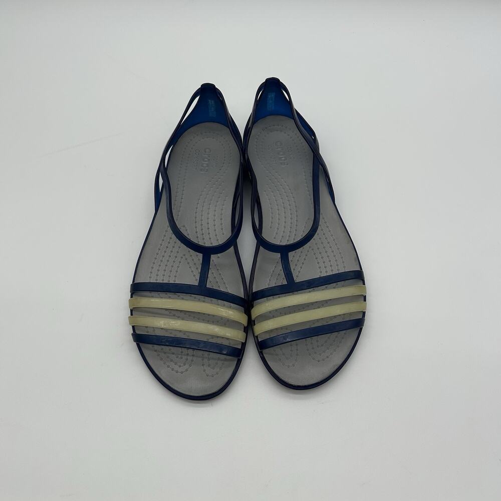 Crocs Isabella Strappy Flat Sandals Shoes Womens 10 Blue Cream